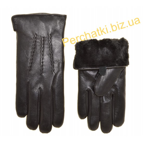 Перчатки для сенсорных экранов мужские кожа, подкладка плюш двойной тонкий