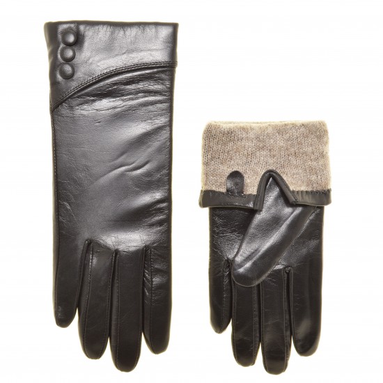 Перчатки для сенсорных экранов женские кожа, подкладка шерсть